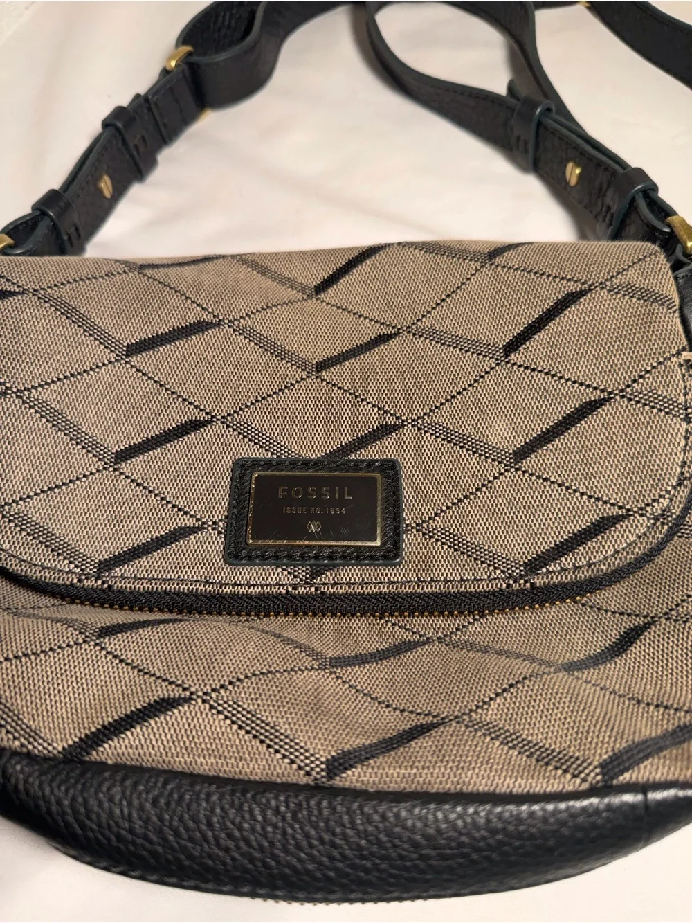 Fossil Taupe Patterned Crossbody with Black Trim